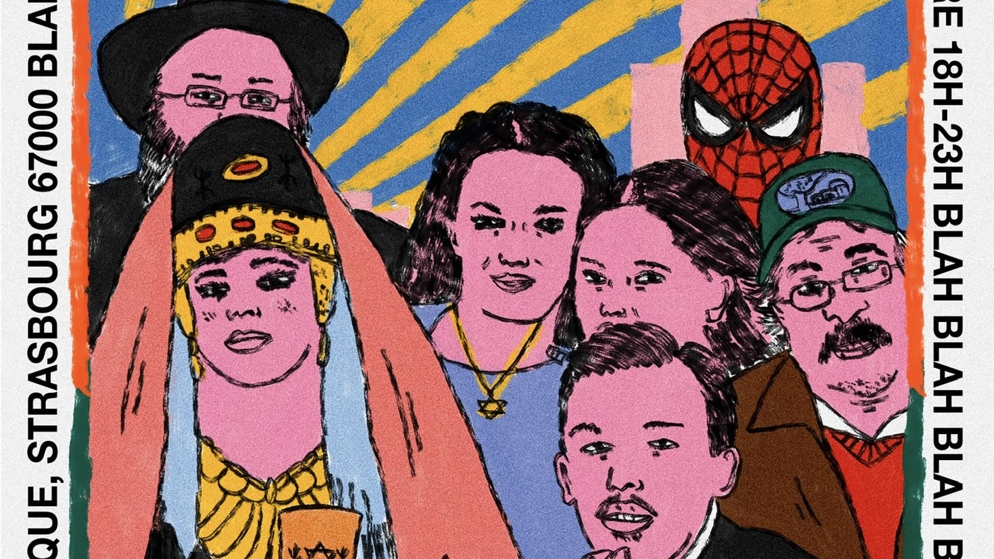 illustrated poster of a crowd of shtetl characters